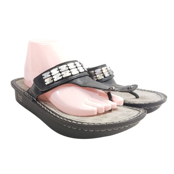 Alegria Womens Size 11.5 Black Leather Rhinestone Embellished Slide Sandals - Picture 1 of 8